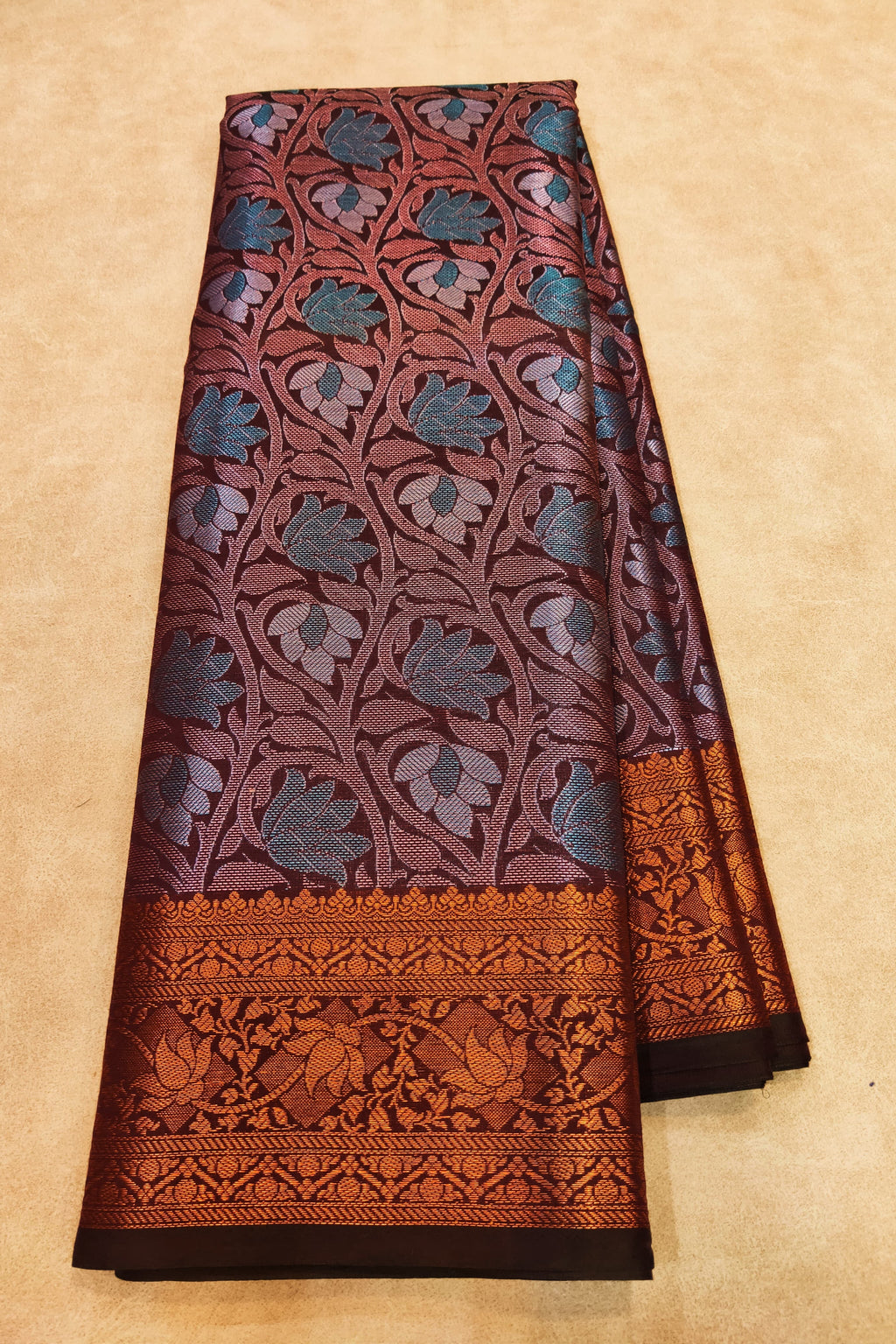 Decorative fabric with floral patterns on a beige background