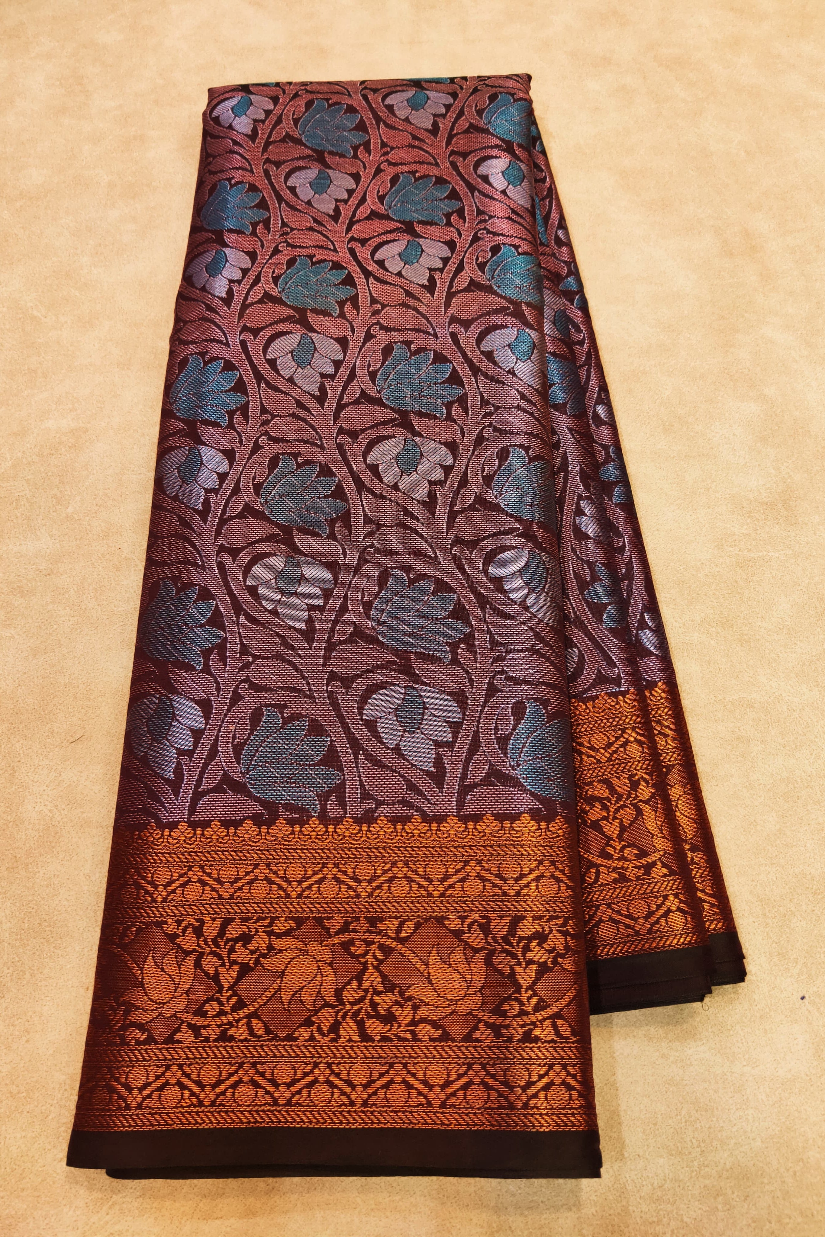 Decorative fabric with floral patterns on a beige background