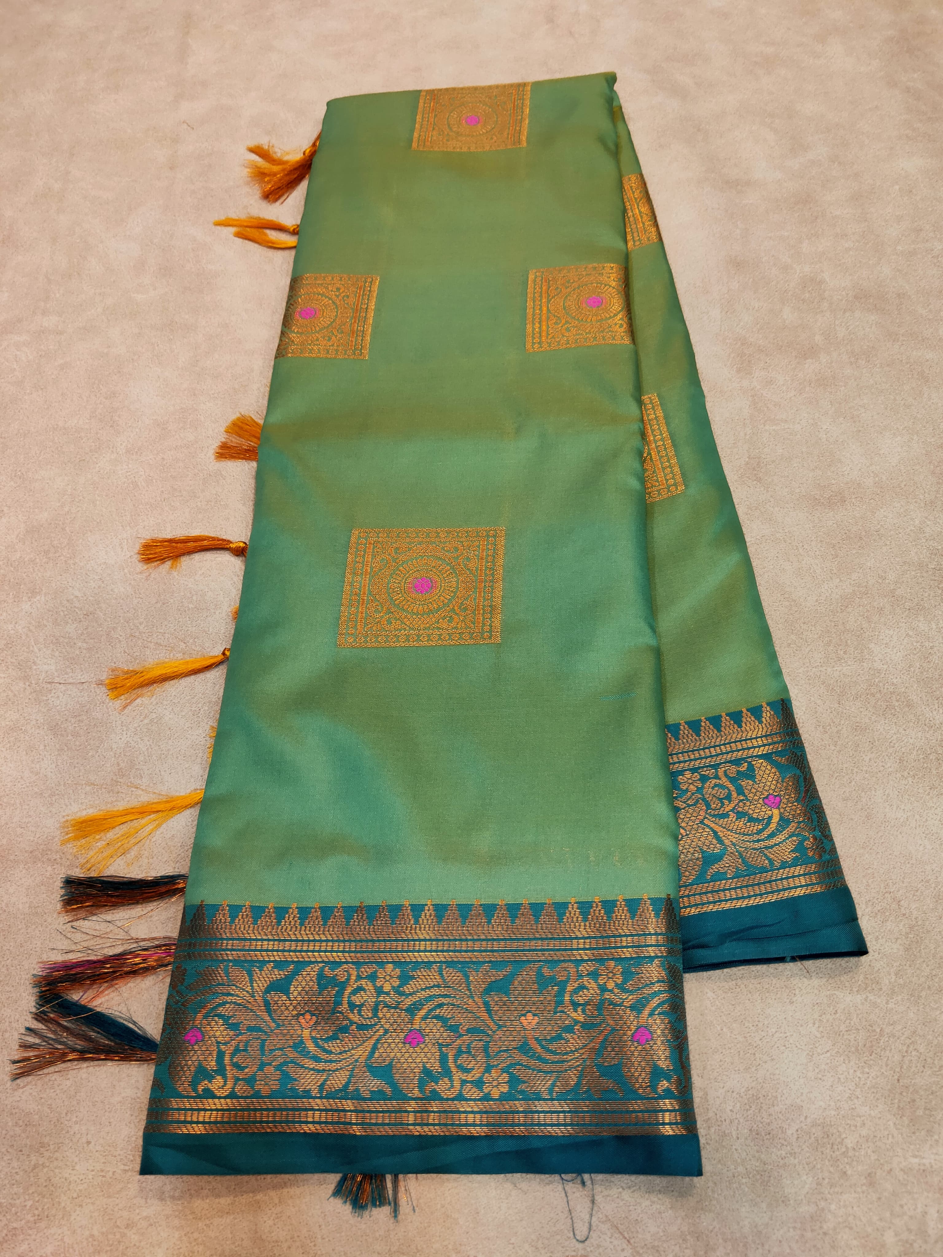 Green banarasi soft silk meena boota