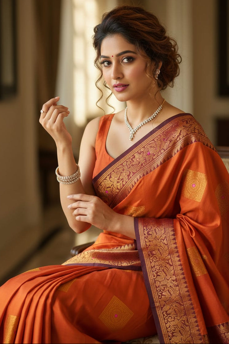 Orange banarasi soft silk meena boota