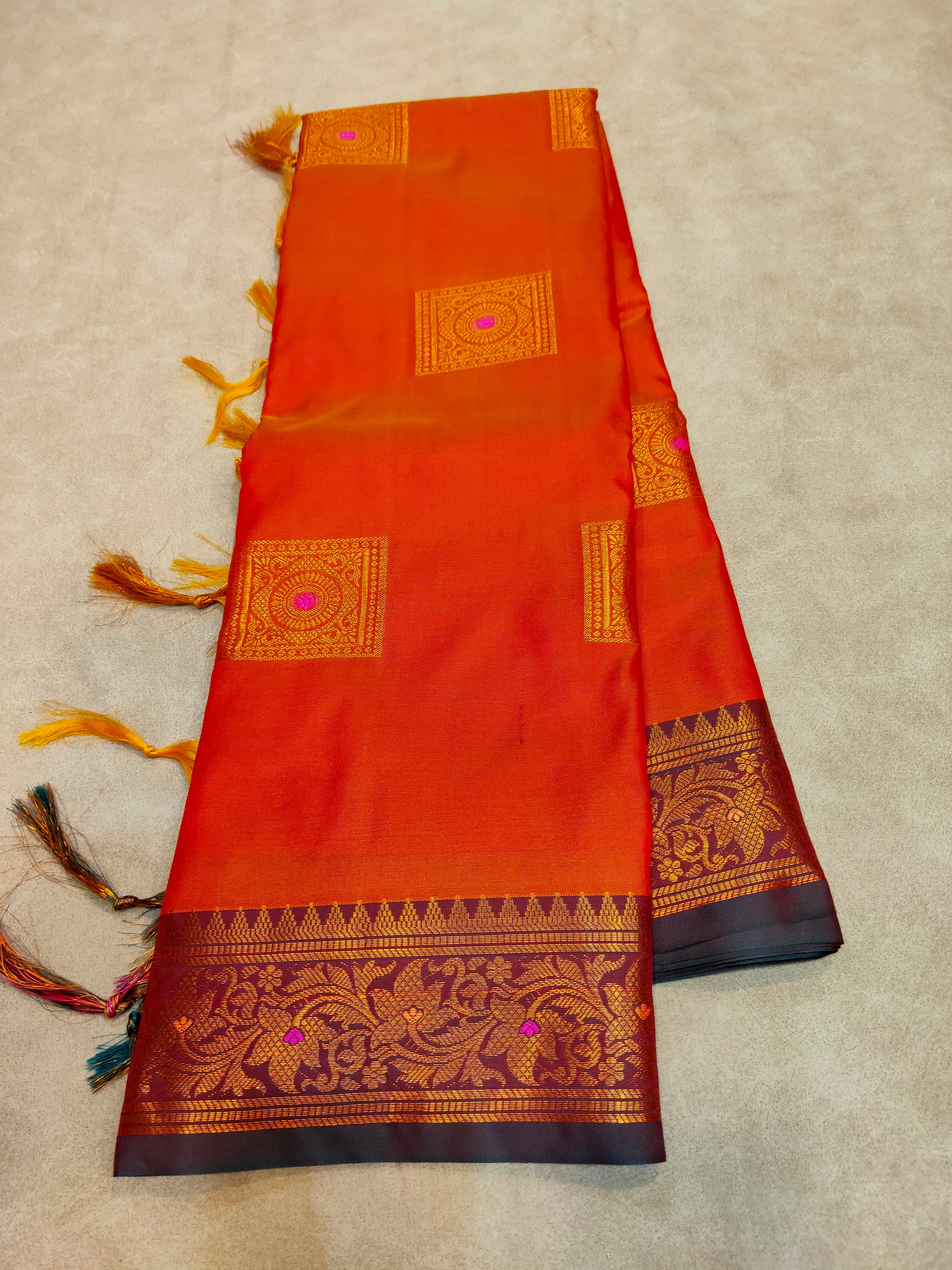 Orange banarasi soft silk meena boota