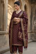 Maroon banarasi cotton silk suit