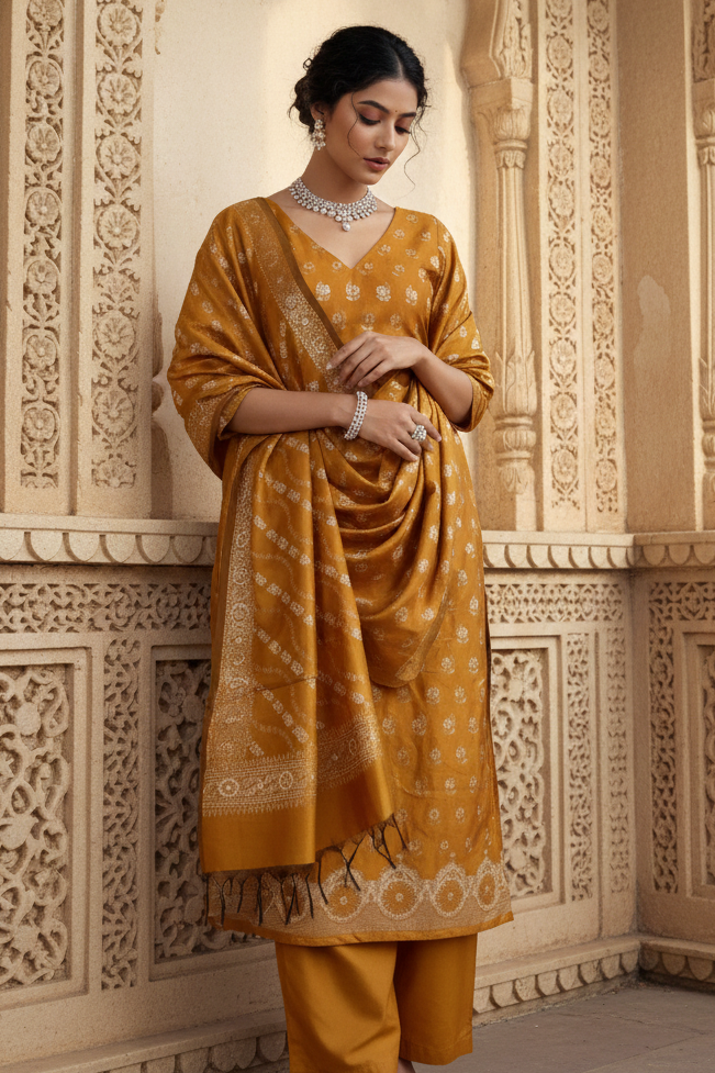 Mustard yellow cotton alfi 3pc suit