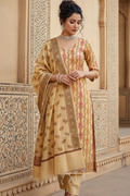 Yellow cotton banarasi 3pc suit with multicolour meenakari