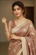 Woman in a traditional saree with a neutral background